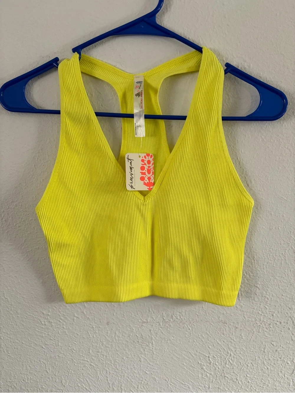 Free People Neon Yellow Ribbed Racerback Crop Top - Picture 1 of 3